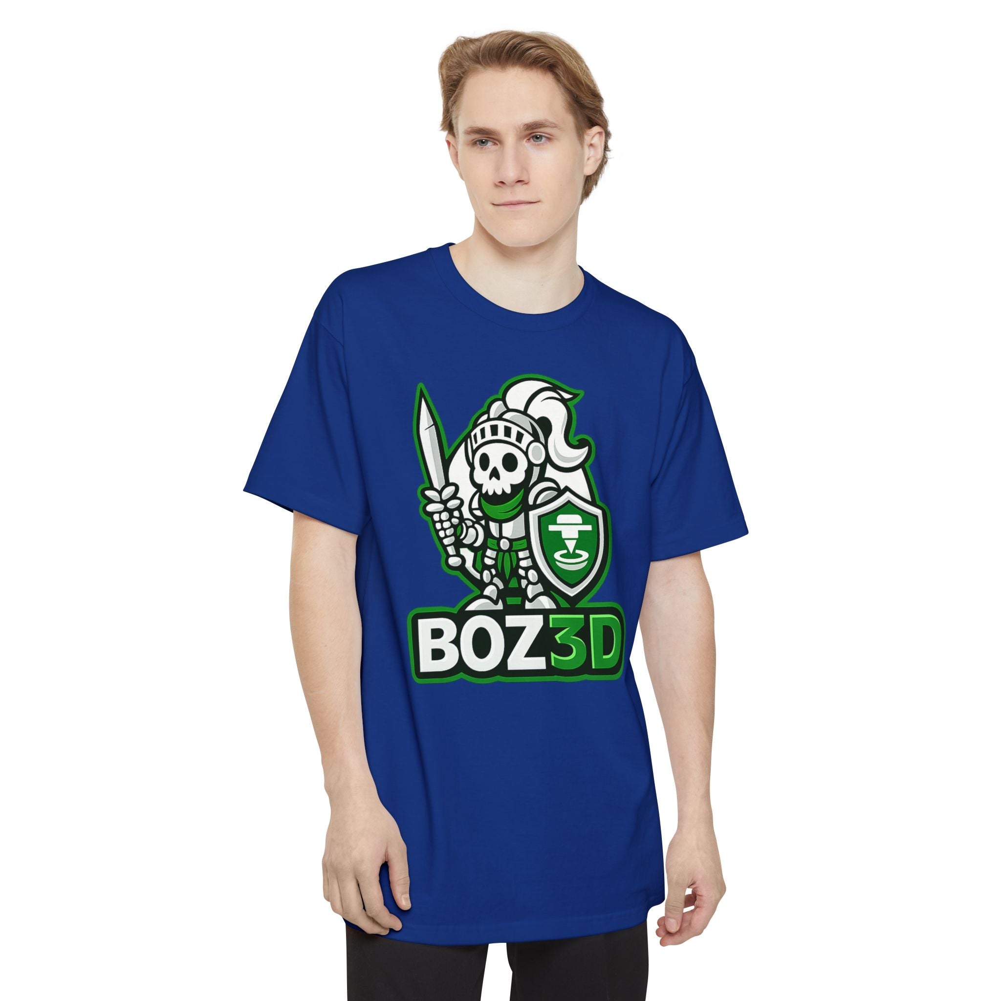 BOZ3D Skeleton Knight Color Logo T-Shirt | White & Green 3D Printing Maker Tall Tee