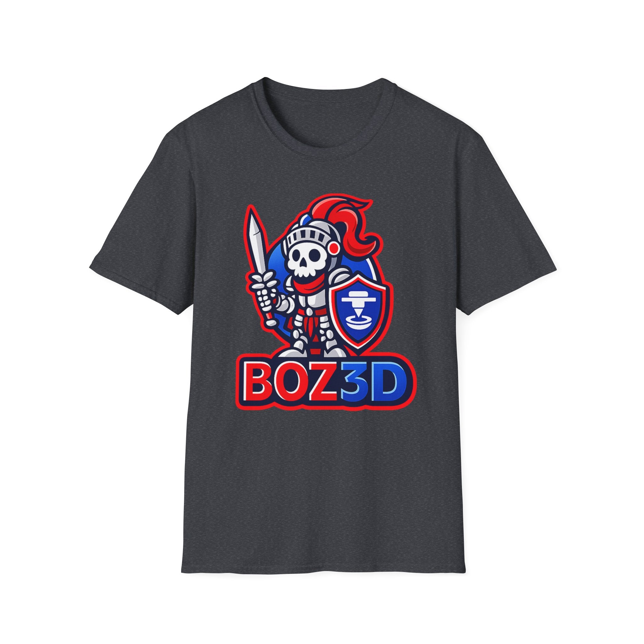 BOZ3D Skeleton Knight Color Logo T-Shirt | Red, White & Blue 3D Printing Maker Tee