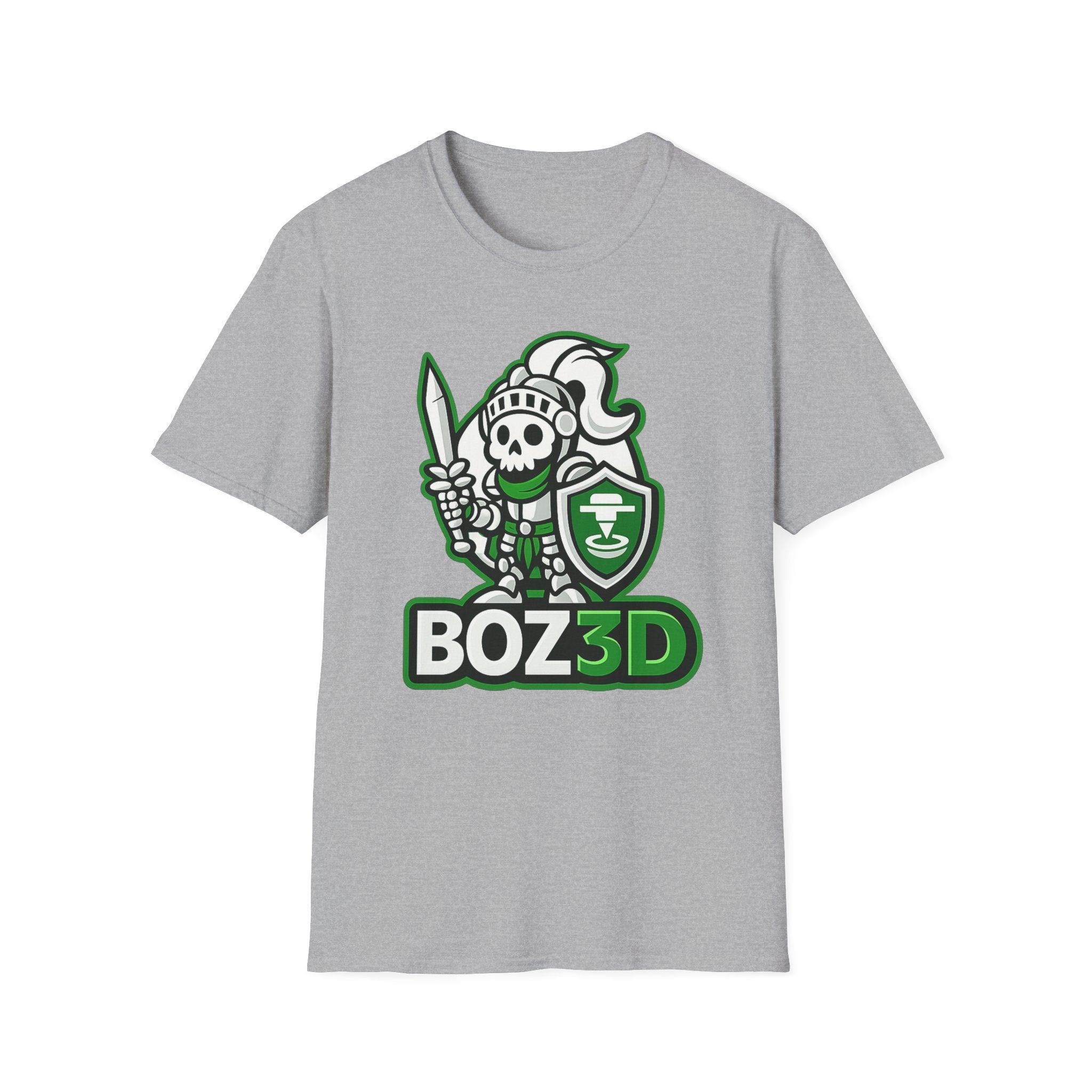 BOZ3D Skeleton Knight Color Logo T-Shirt | White & Green 3D Printing Maker Tee