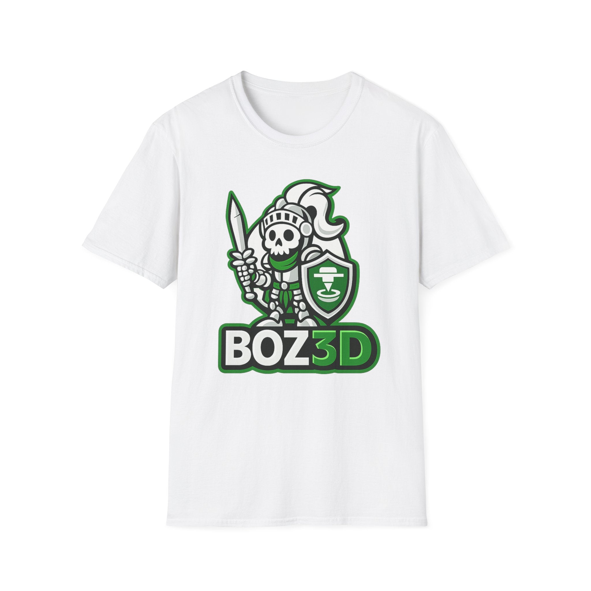 BOZ3D Skeleton Knight Color Logo T-Shirt | White & Green 3D Printing Maker Tee