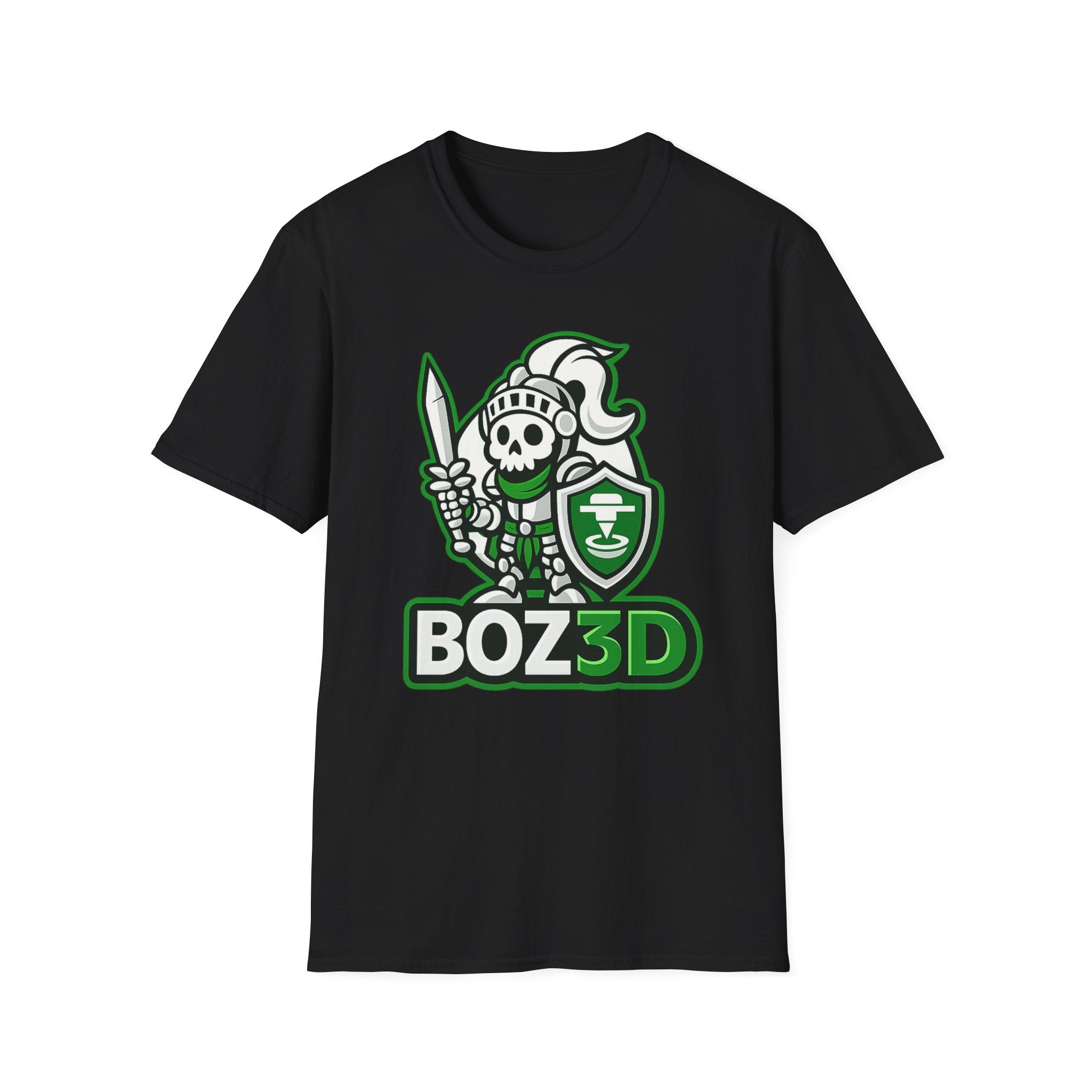 BOZ3D Skeleton Knight Color Logo T-Shirt | White & Green 3D Printing Maker Tee