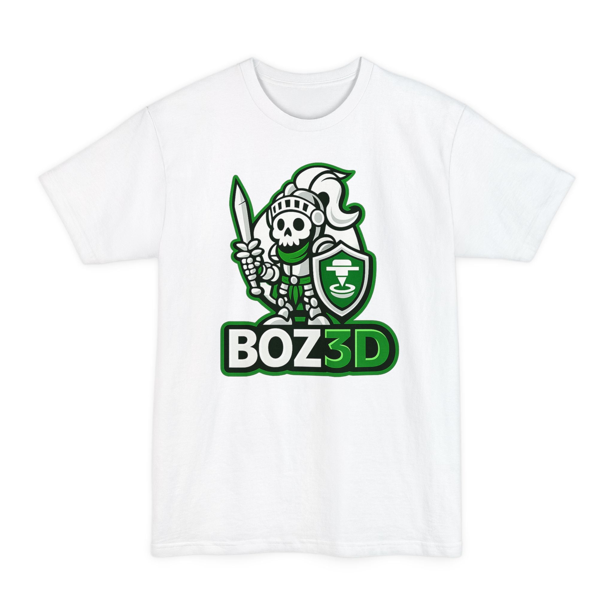 BOZ3D Skeleton Knight Color Logo T-Shirt | White & Green 3D Printing Maker Tall Tee
