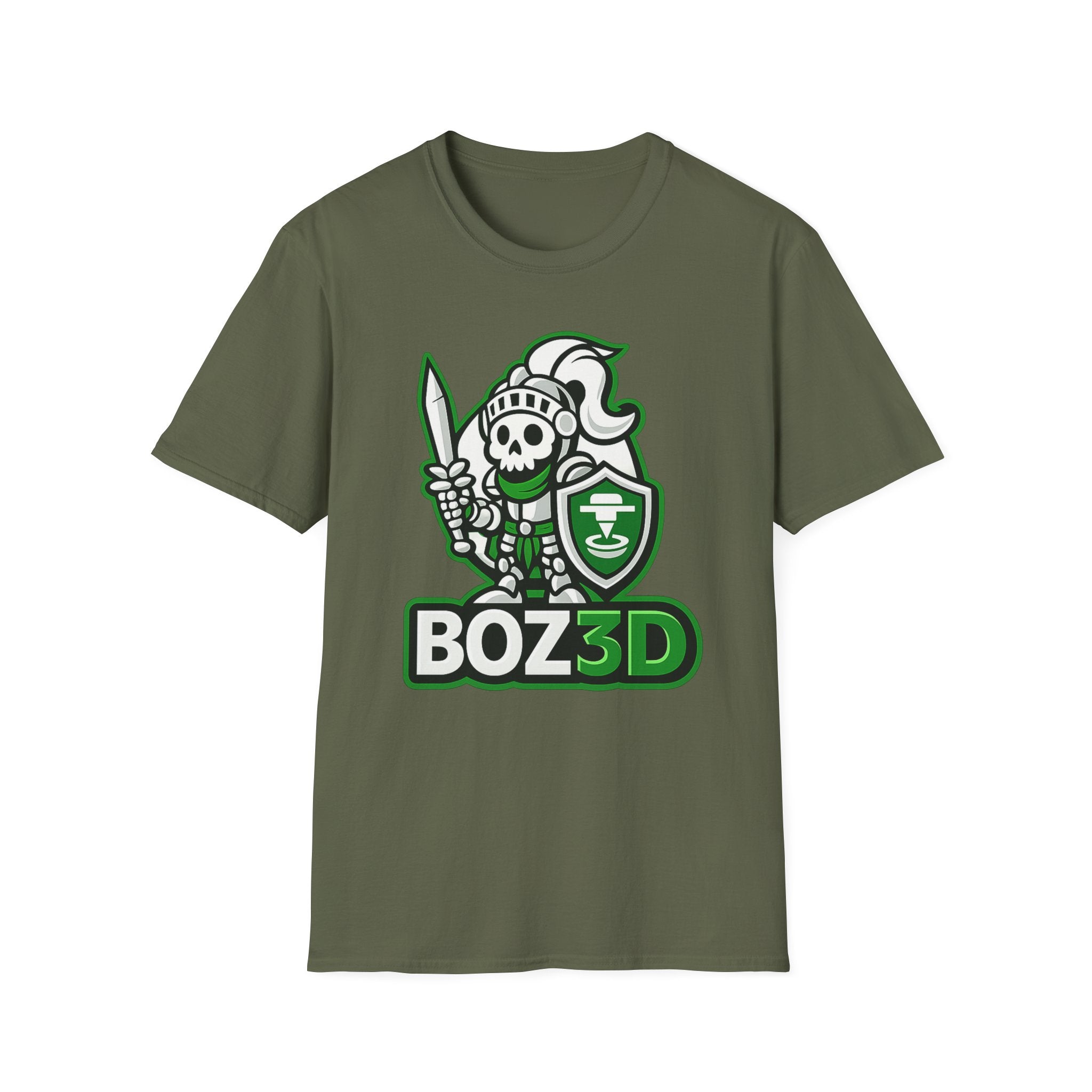 BOZ3D Skeleton Knight Color Logo T-Shirt | White & Green 3D Printing Maker Tee