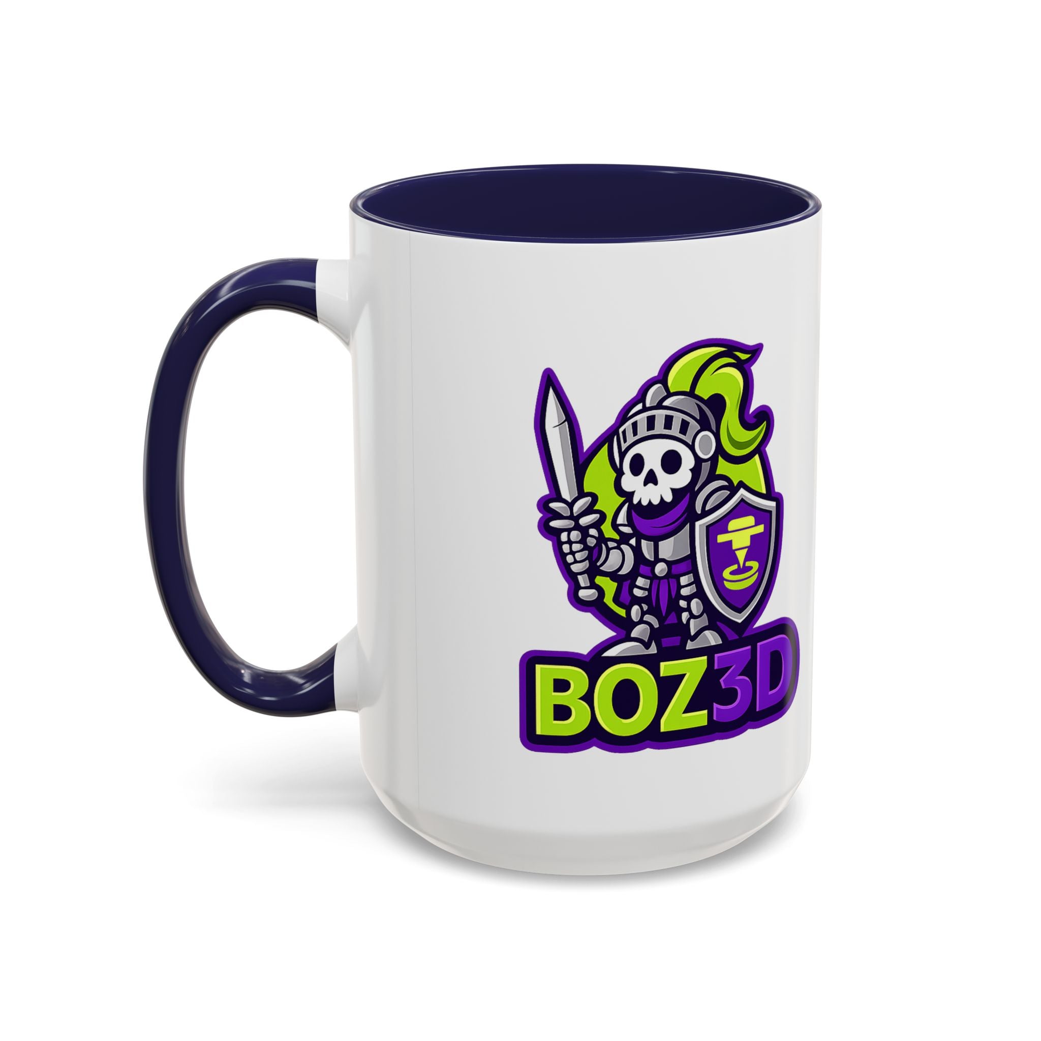 Boz3D Knight Logo Accent Coffee Mug — Gamer/Streamer Skull Knight Design (11/15oz)