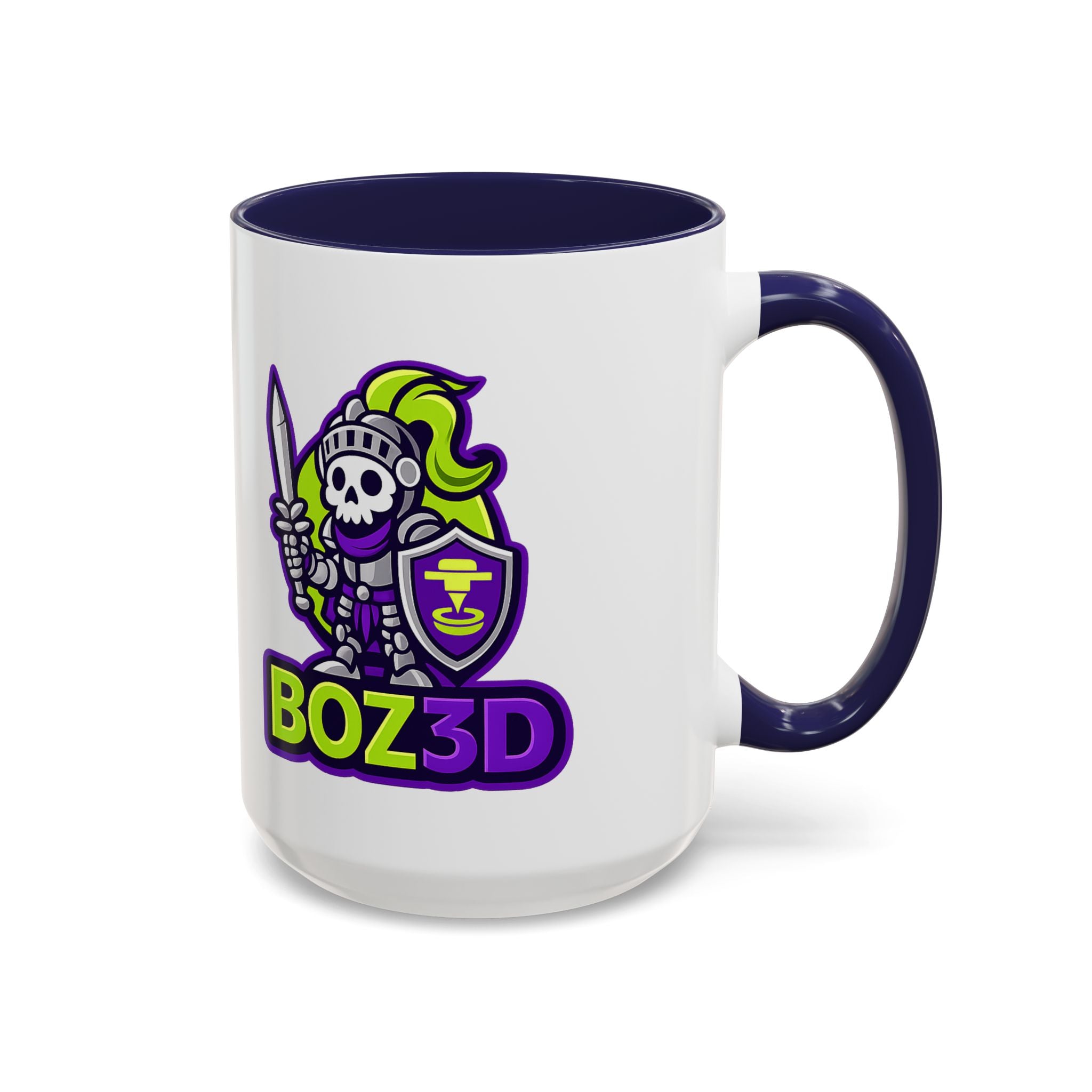 Boz3D Knight Logo Accent Coffee Mug — Gamer/Streamer Skull Knight Design (11/15oz)