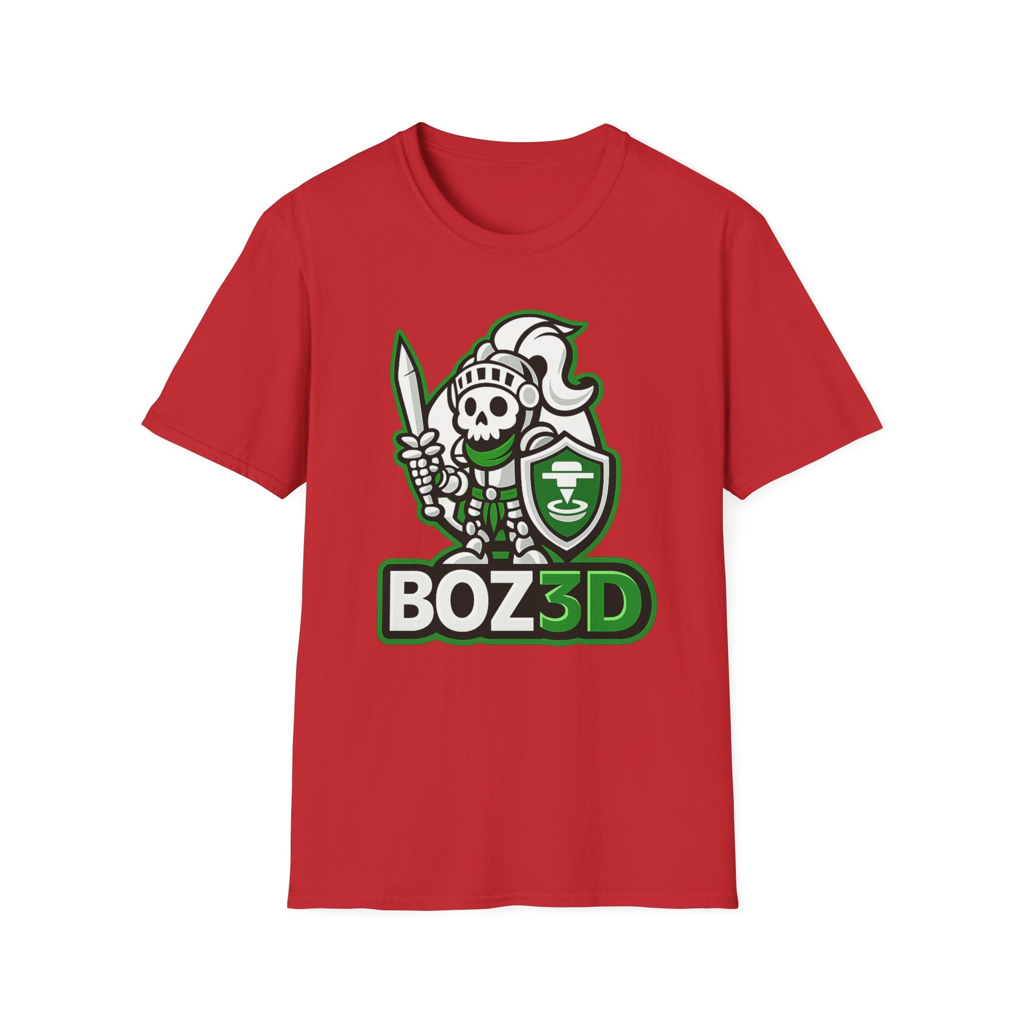 BOZ3D Skeleton Knight Color Logo T-Shirt | White & Green 3D Printing Maker Tee