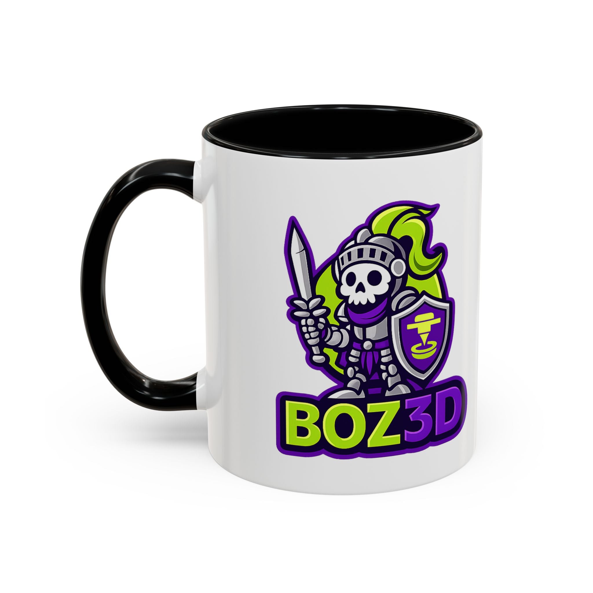 Boz3D Knight Logo Accent Coffee Mug — Gamer/Streamer Skull Knight Design (11/15oz)