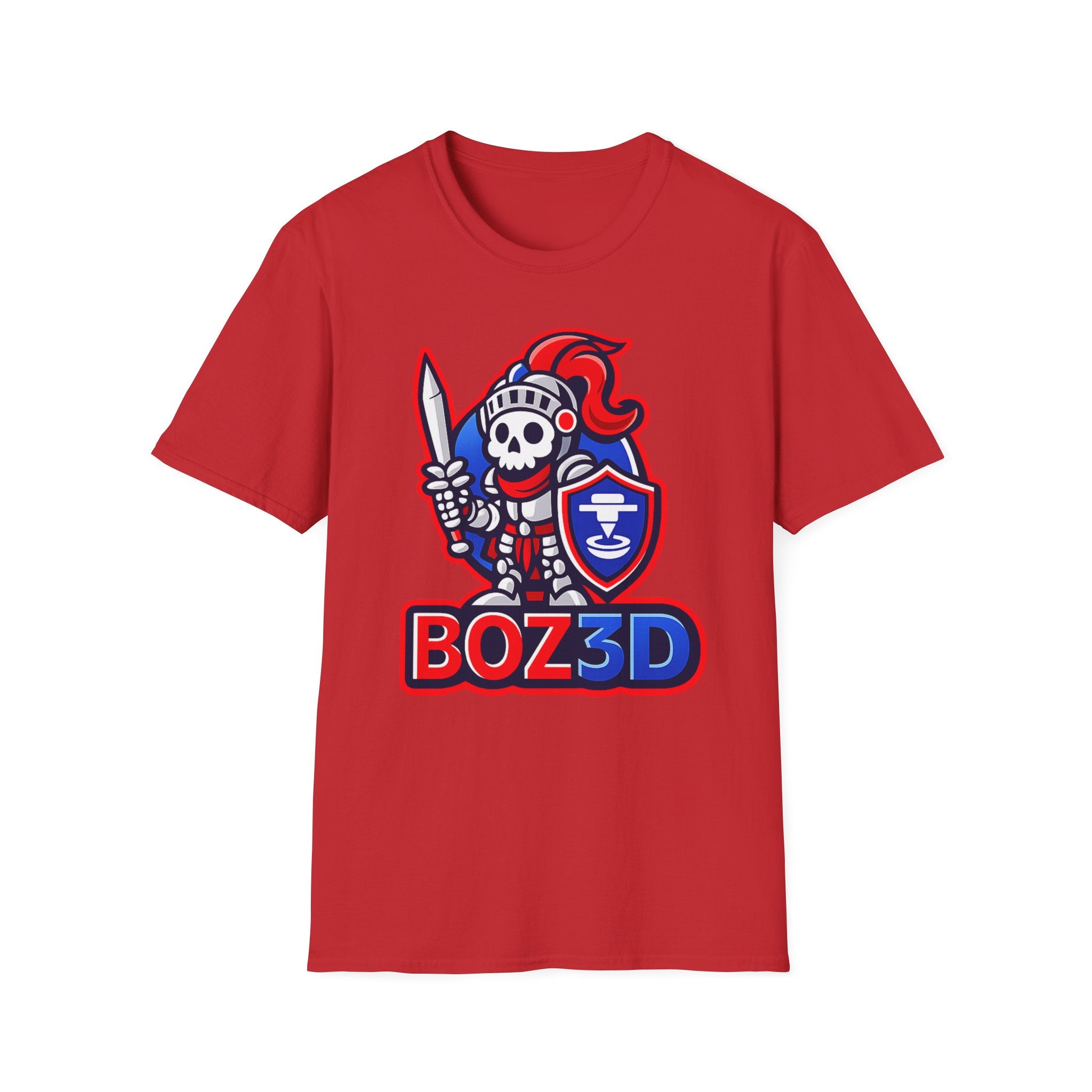 BOZ3D Skeleton Knight Color Logo T-Shirt | Red, White & Blue 3D Printing Maker Tee