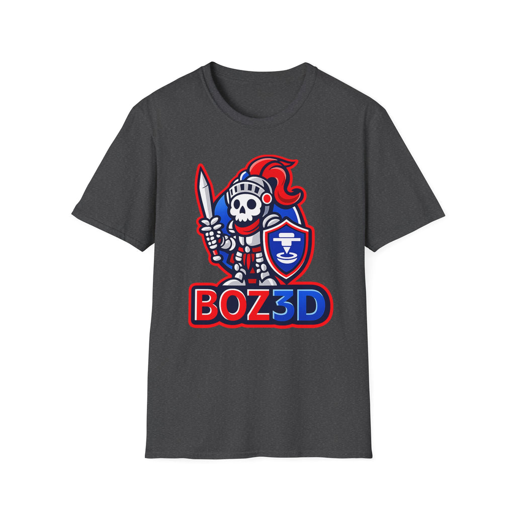 BOZ3D Skeleton Knight Color Logo T-Shirt | Red, White & Blue 3D Printing Maker Tee