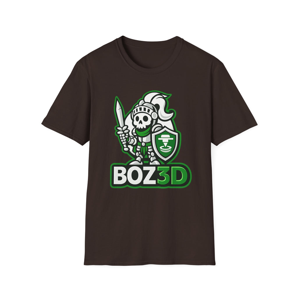 BOZ3D Skeleton Knight Color Logo T-Shirt | White & Green 3D Printing Maker Tee