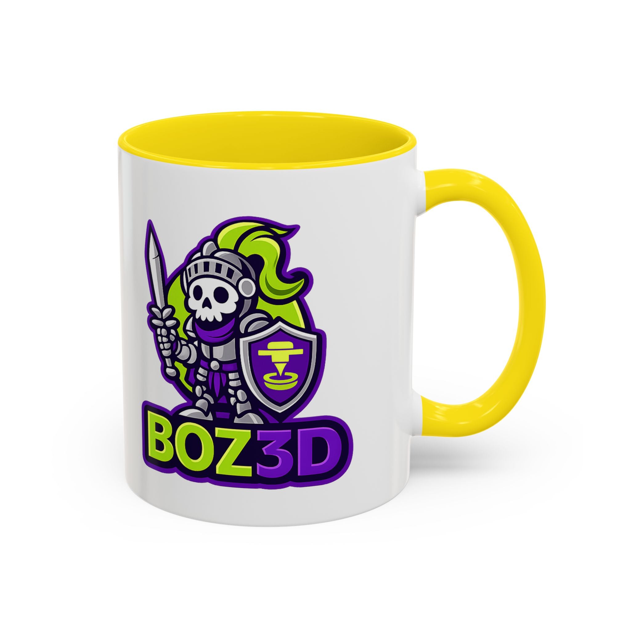 Boz3D Knight Logo Accent Coffee Mug — Gamer/Streamer Skull Knight Design (11/15oz)