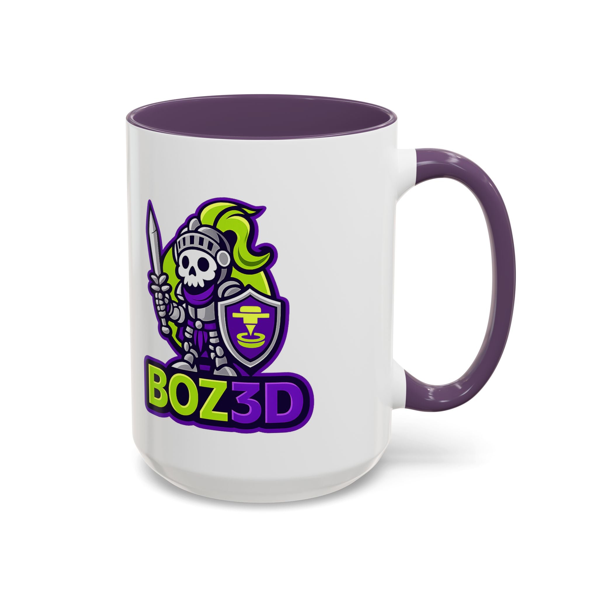 Boz3D Knight Logo Accent Coffee Mug — Gamer/Streamer Skull Knight Design (11/15oz)