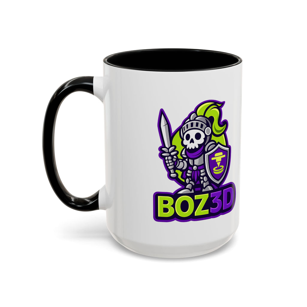 Boz3D Knight Logo Accent Coffee Mug — Gamer/Streamer Skull Knight Design (11/15oz)