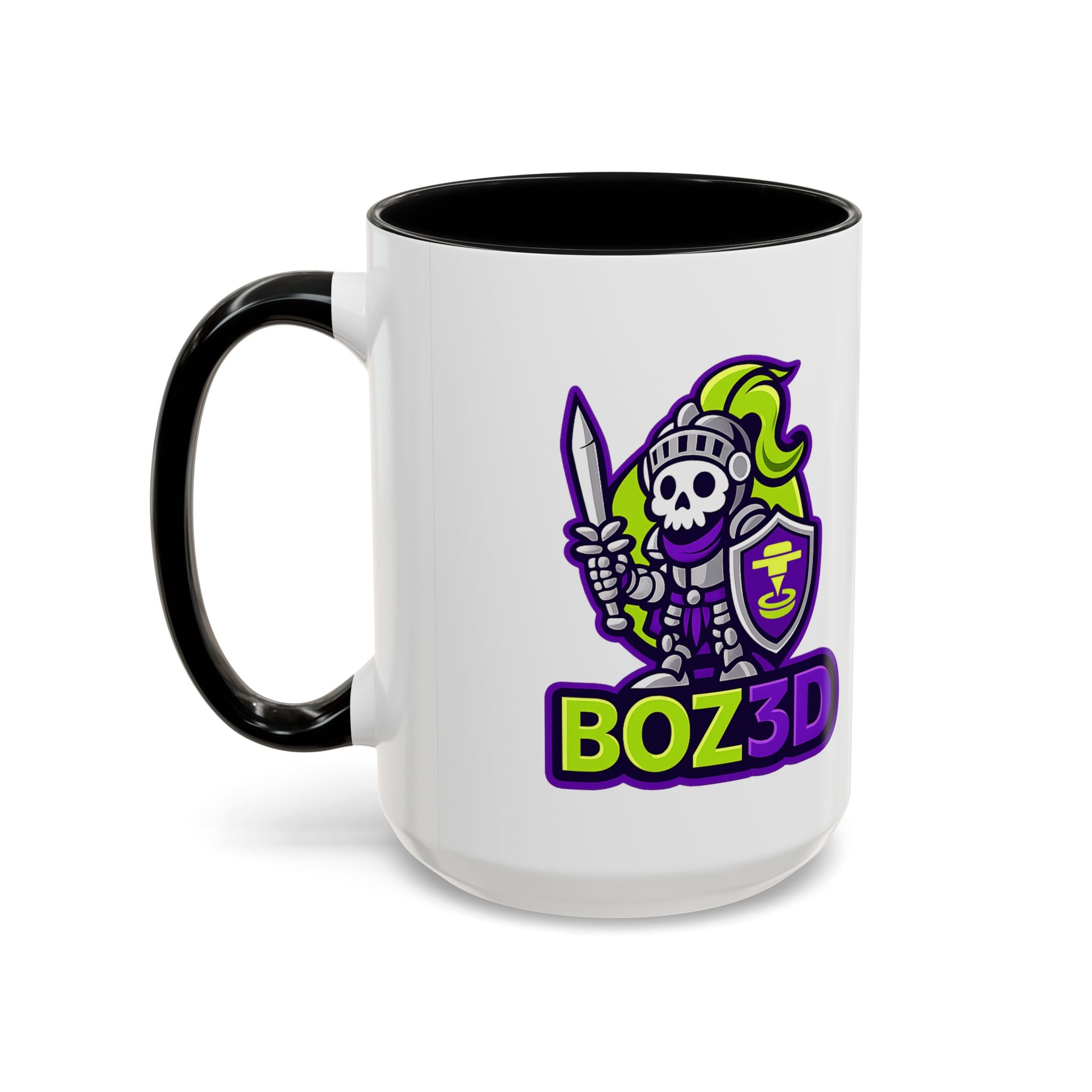 Boz3D Knight Logo Accent Coffee Mug — Gamer/Streamer Skull Knight Design (11/15oz)