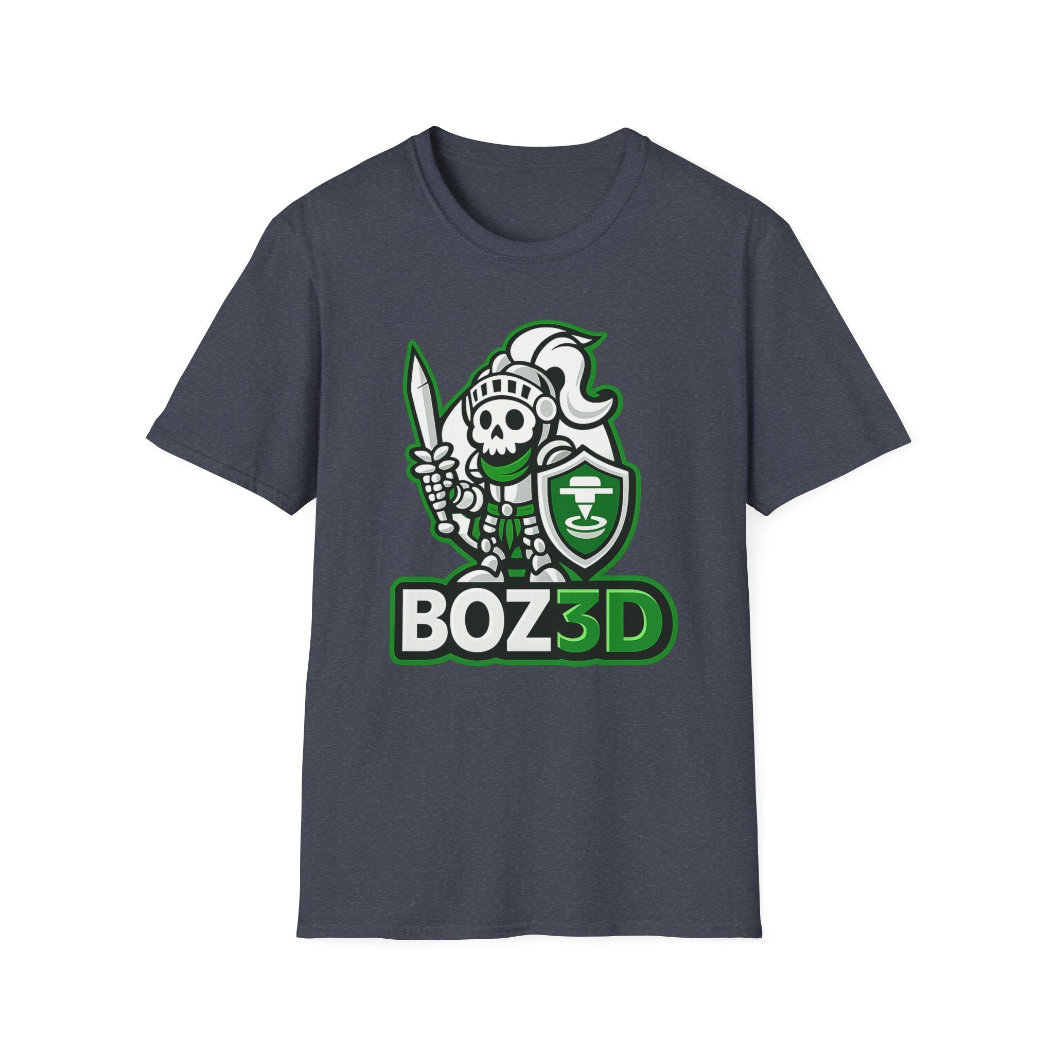 BOZ3D Skeleton Knight Color Logo T-Shirt | White & Green 3D Printing Maker Tee