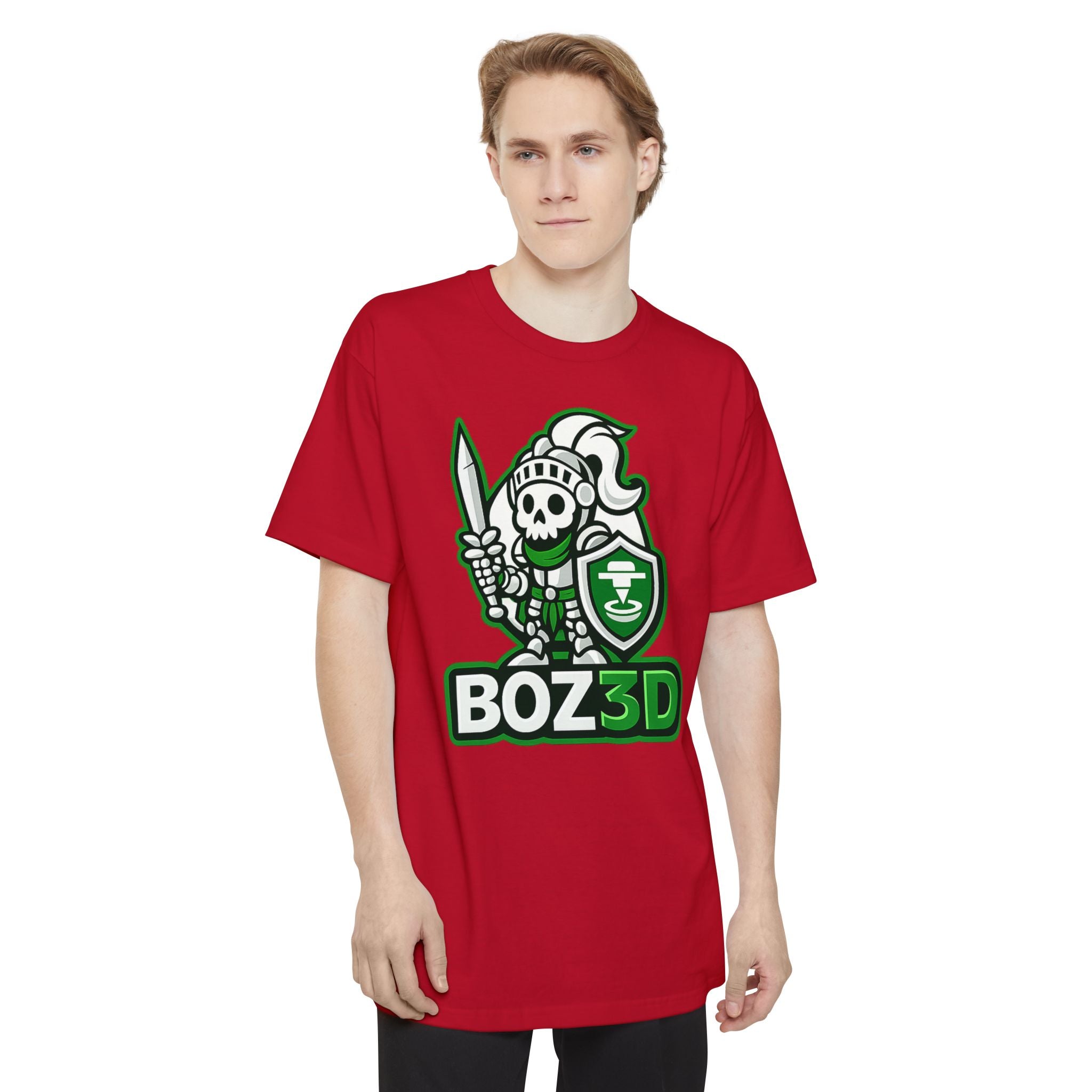 BOZ3D Skeleton Knight Color Logo T-Shirt | White & Green 3D Printing Maker Tall Tee