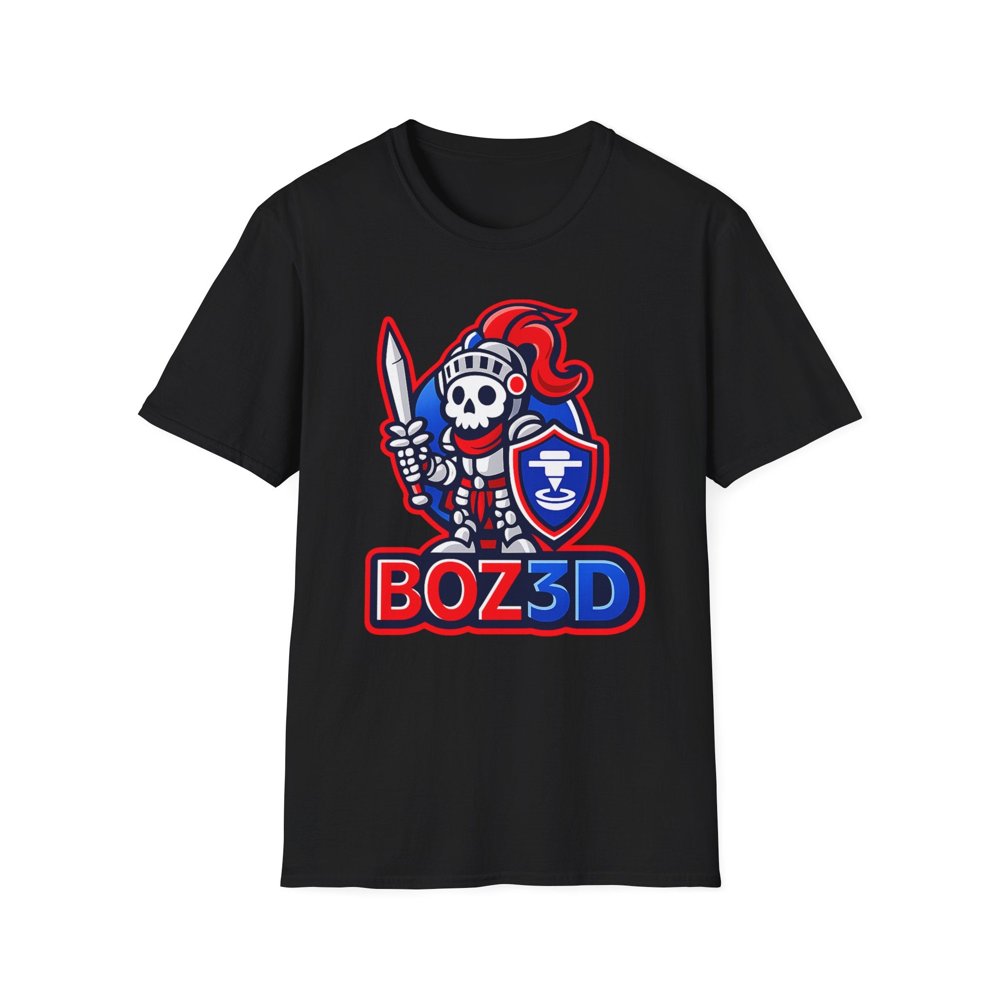 BOZ3D Skeleton Knight Color Logo T-Shirt | Red, White & Blue 3D Printing Maker Tee