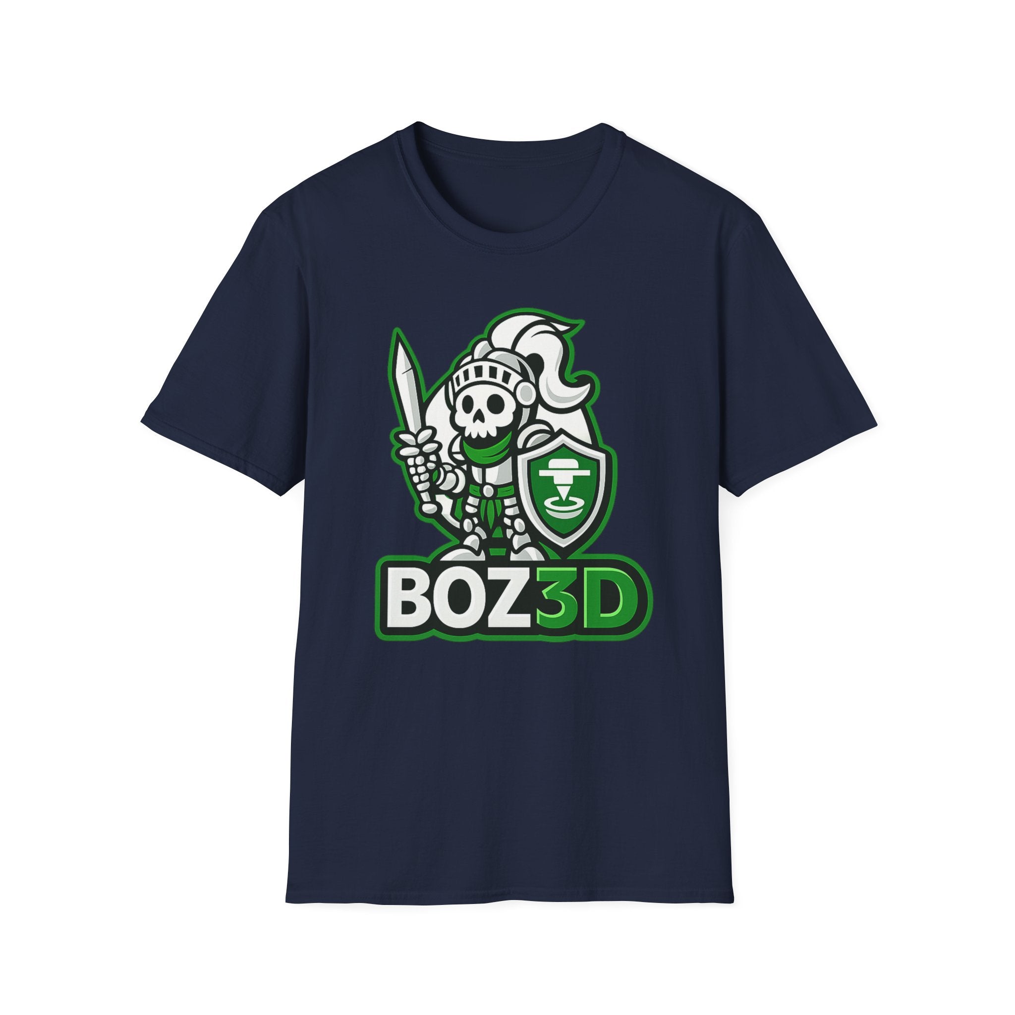 BOZ3D Skeleton Knight Color Logo T-Shirt | White & Green 3D Printing Maker Tee