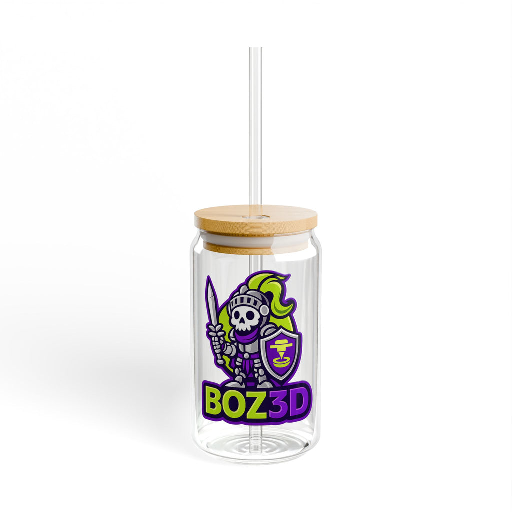 Boz3D Knight Logo Sipper Glass – 16oz Clear Tumbler with Straw