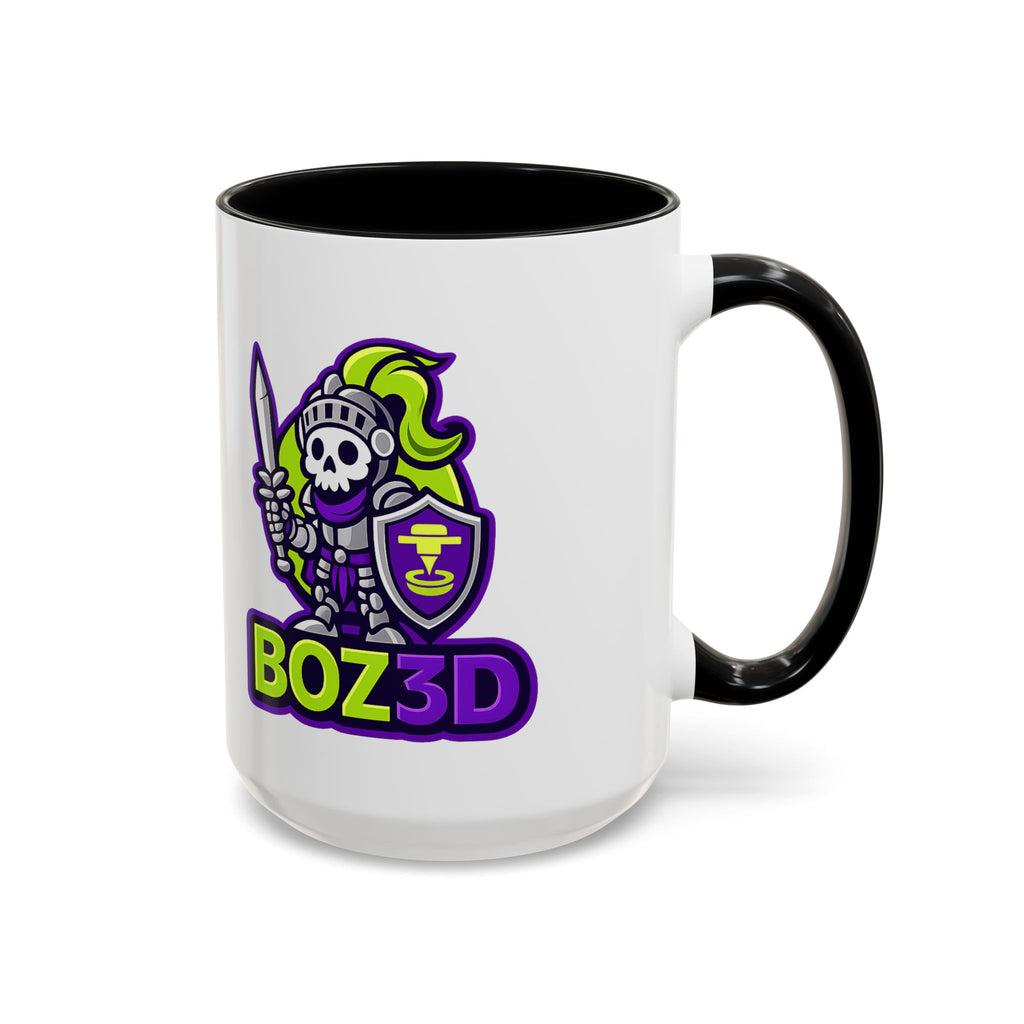 Boz3D Knight Logo Accent Coffee Mug — Gamer/Streamer Skull Knight Design (11/15oz)