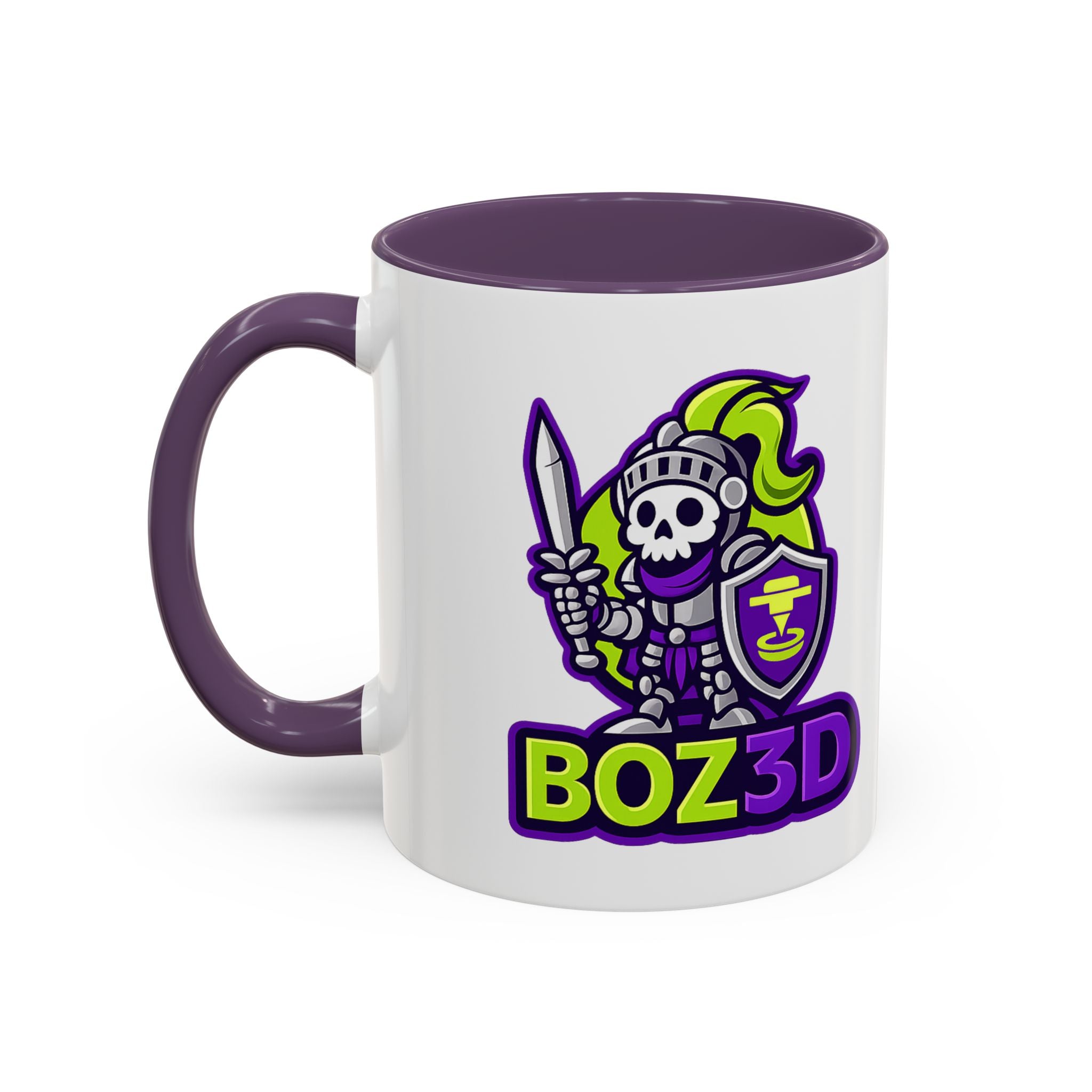 Boz3D Knight Logo Accent Coffee Mug — Gamer/Streamer Skull Knight Design (11/15oz)