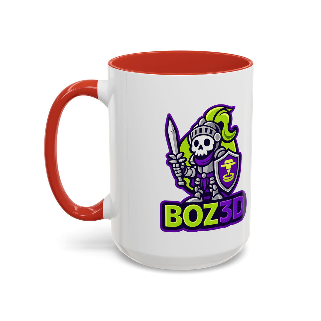 Boz3D Knight Logo Accent Coffee Mug — Gamer/Streamer Skull Knight Design (11/15oz)