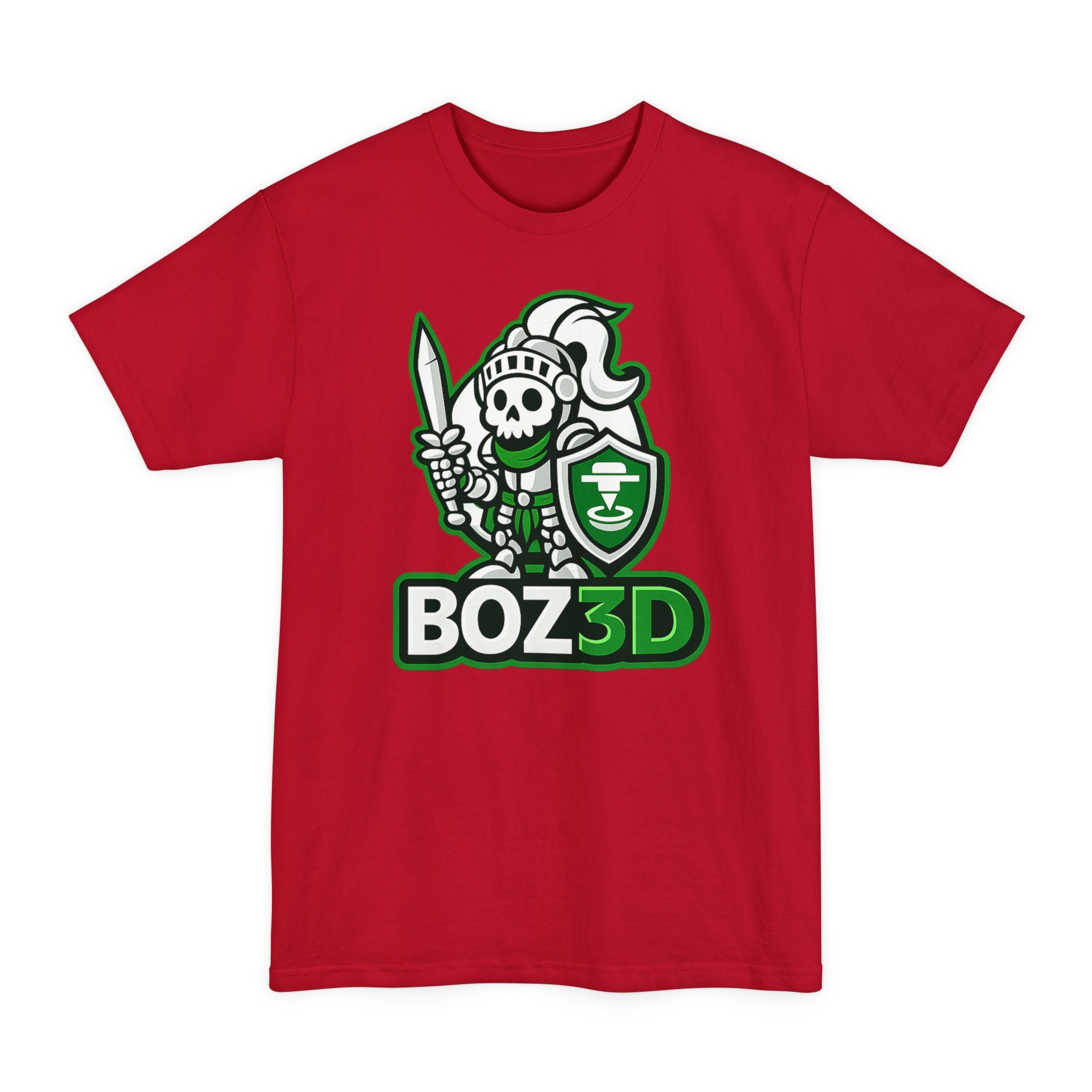 BOZ3D Skeleton Knight Color Logo T-Shirt | White & Green 3D Printing Maker Tall Tee