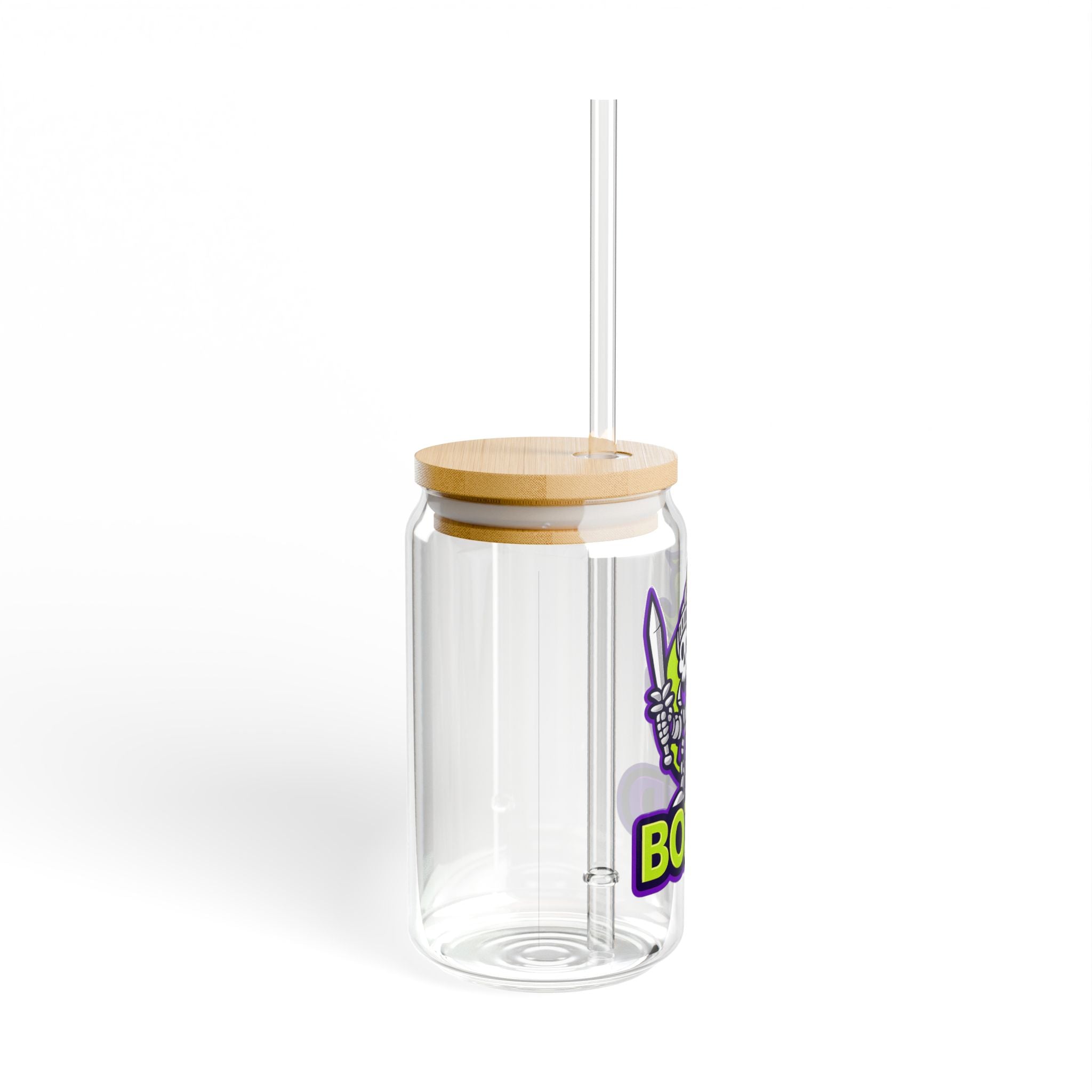 Boz3D Knight Logo Sipper Glass – 16oz Clear Tumbler with Straw