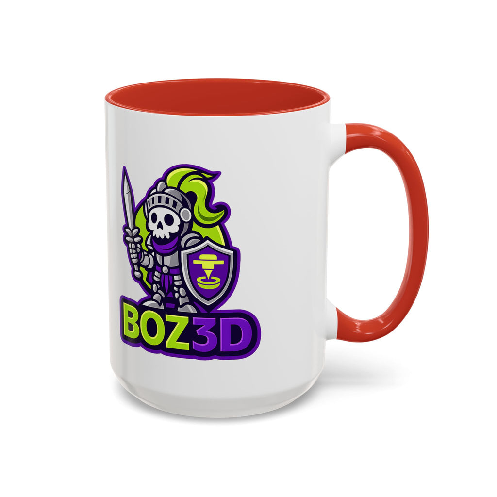 Boz3D Knight Logo Accent Coffee Mug — Gamer/Streamer Skull Knight Design (11/15oz)
