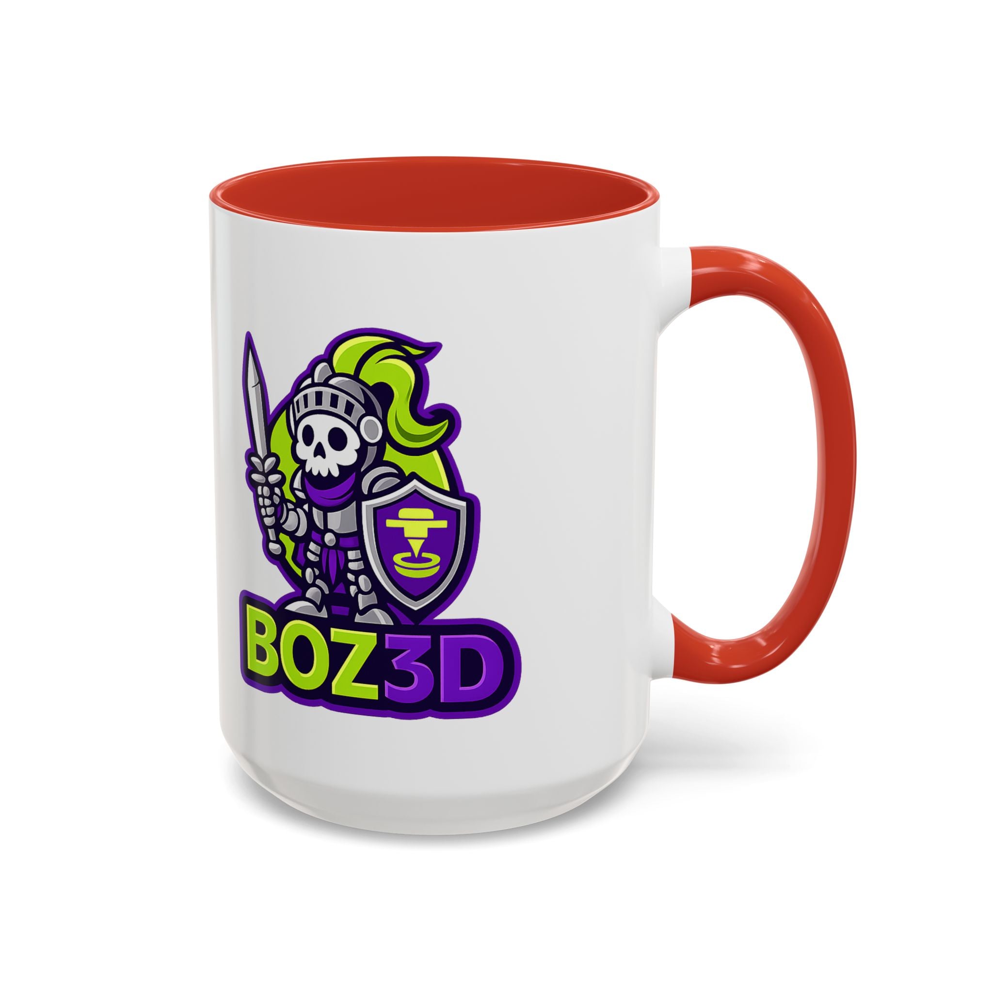 Boz3D Knight Logo Accent Coffee Mug — Gamer/Streamer Skull Knight Design (11/15oz)