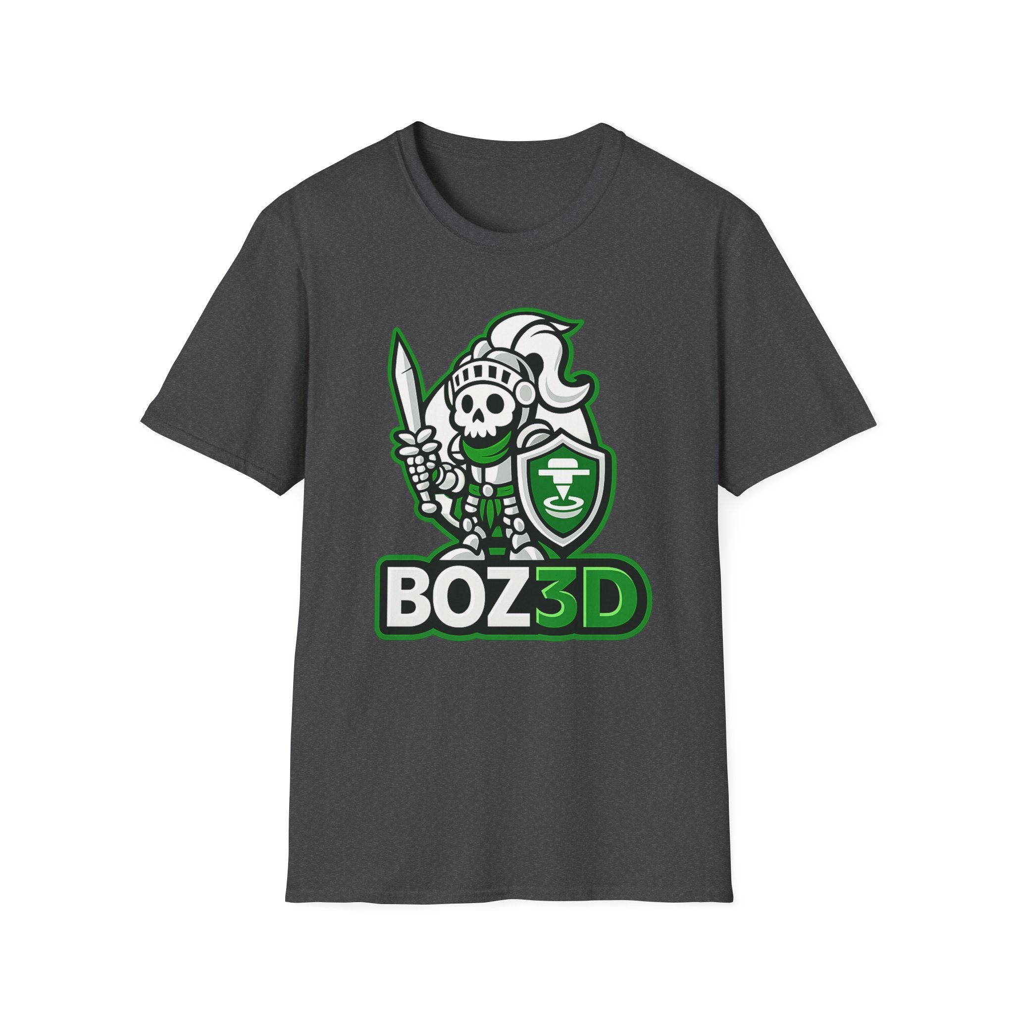 BOZ3D Skeleton Knight Color Logo T-Shirt | White & Green 3D Printing Maker Tee