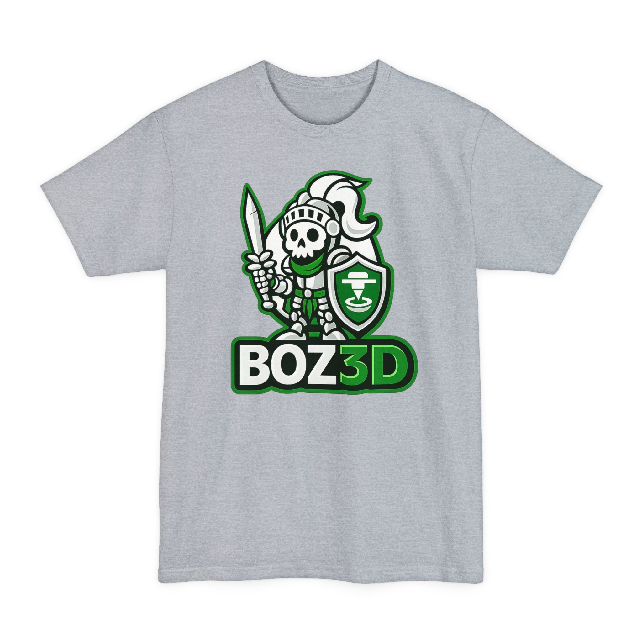 BOZ3D Skeleton Knight Color Logo T-Shirt | White & Green 3D Printing Maker Tall Tee