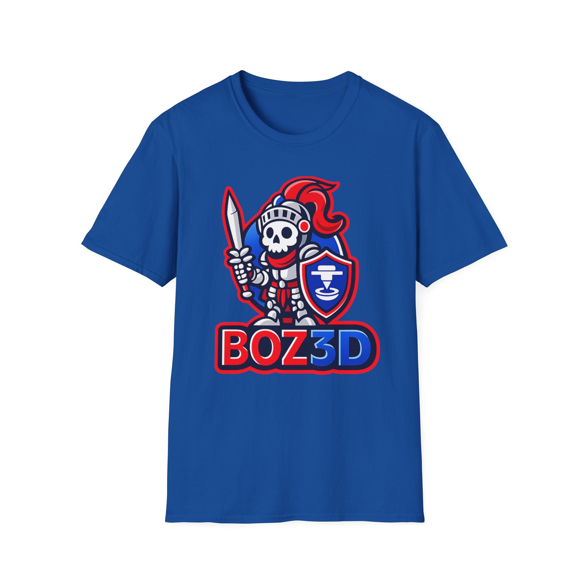 BOZ3D Skeleton Knight Color Logo T-Shirt | Red, White & Blue 3D Printing Maker Tee