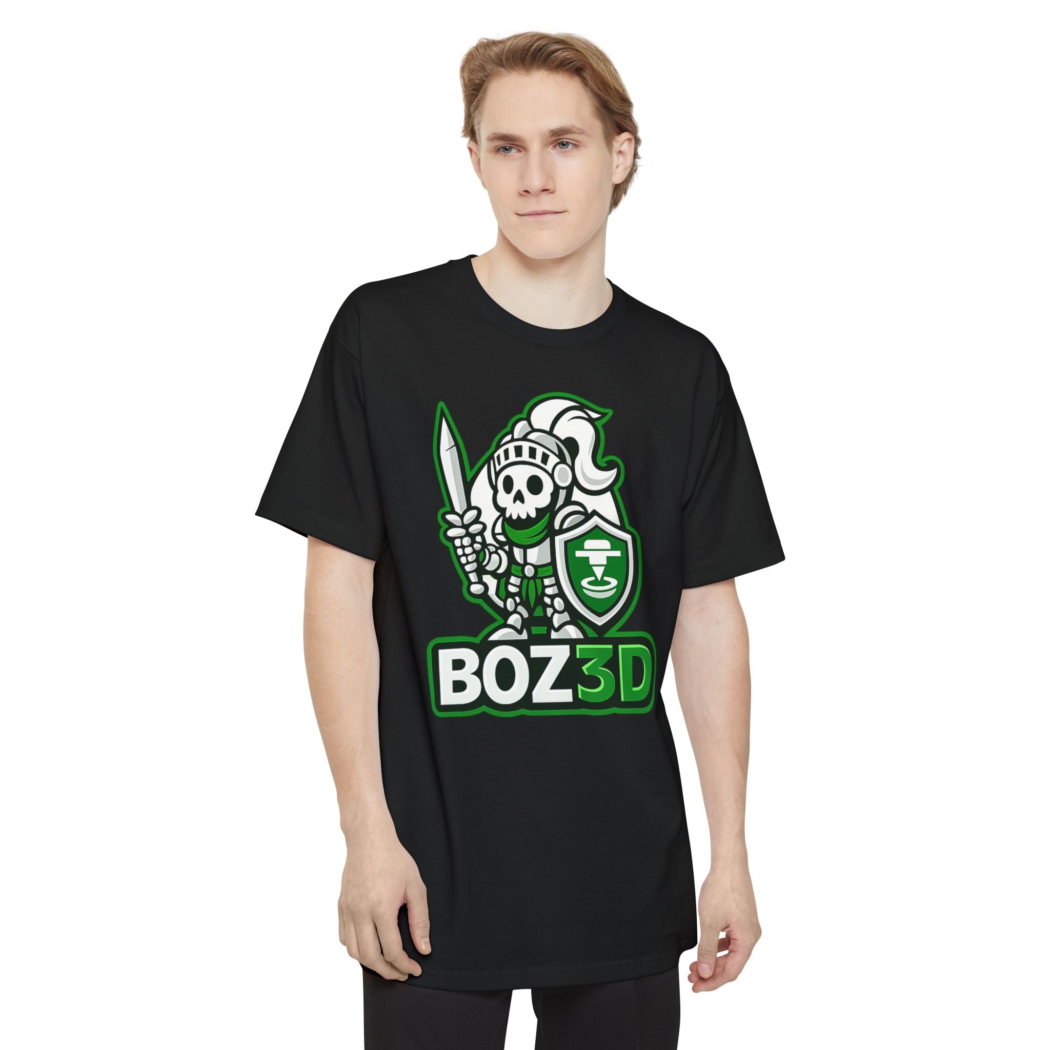 BOZ3D Skeleton Knight Color Logo T-Shirt | White & Green 3D Printing Maker Tall Tee