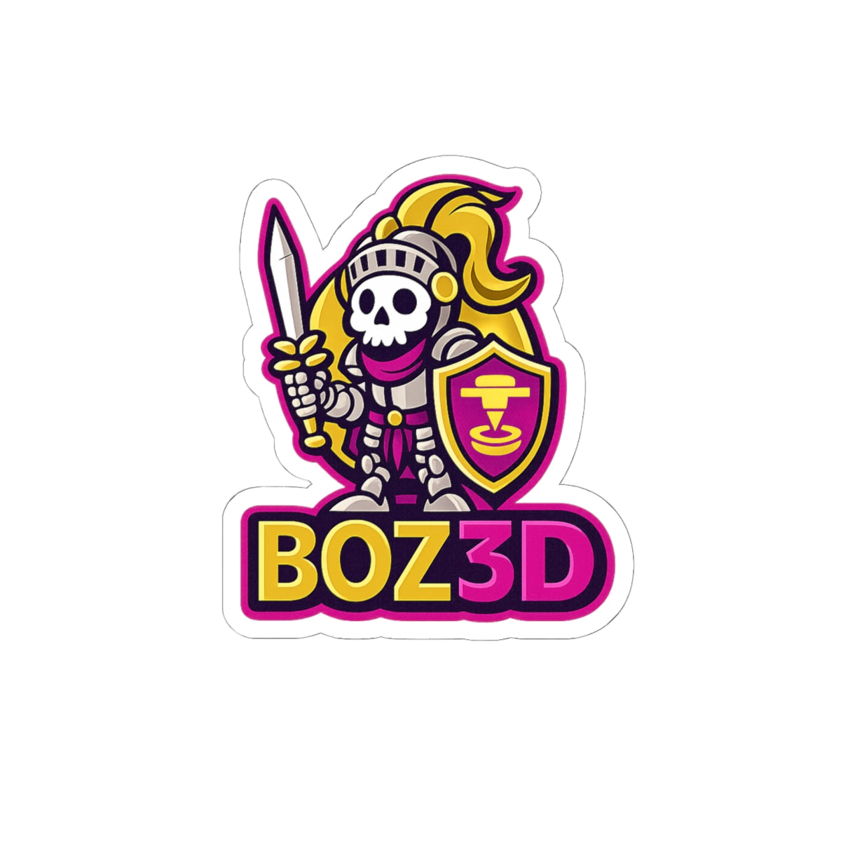 BOZ3D Skeleton Knight Sticker | Gold & Pink 3D Printing Maker Decal