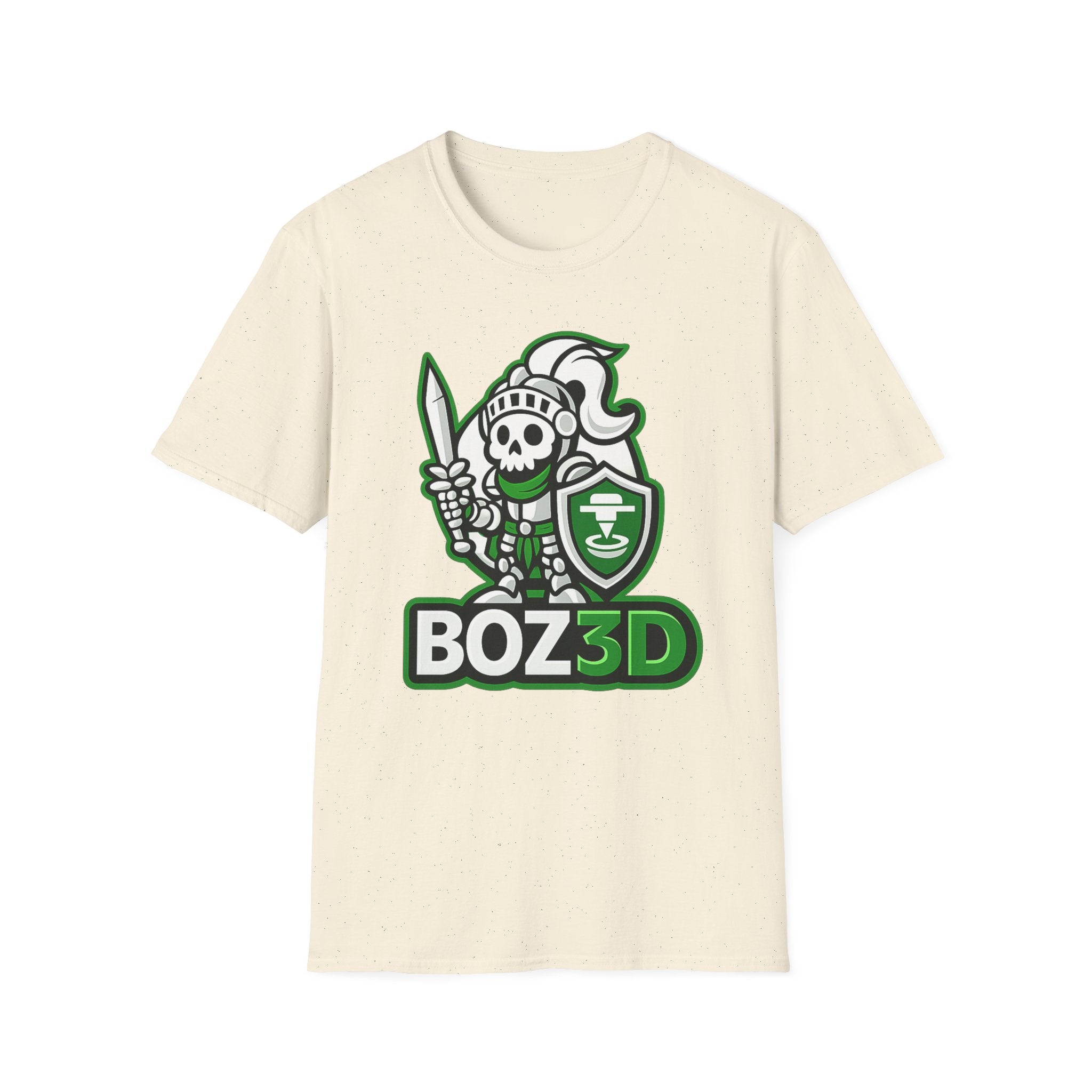BOZ3D Skeleton Knight Color Logo T-Shirt | White & Green 3D Printing Maker Tee