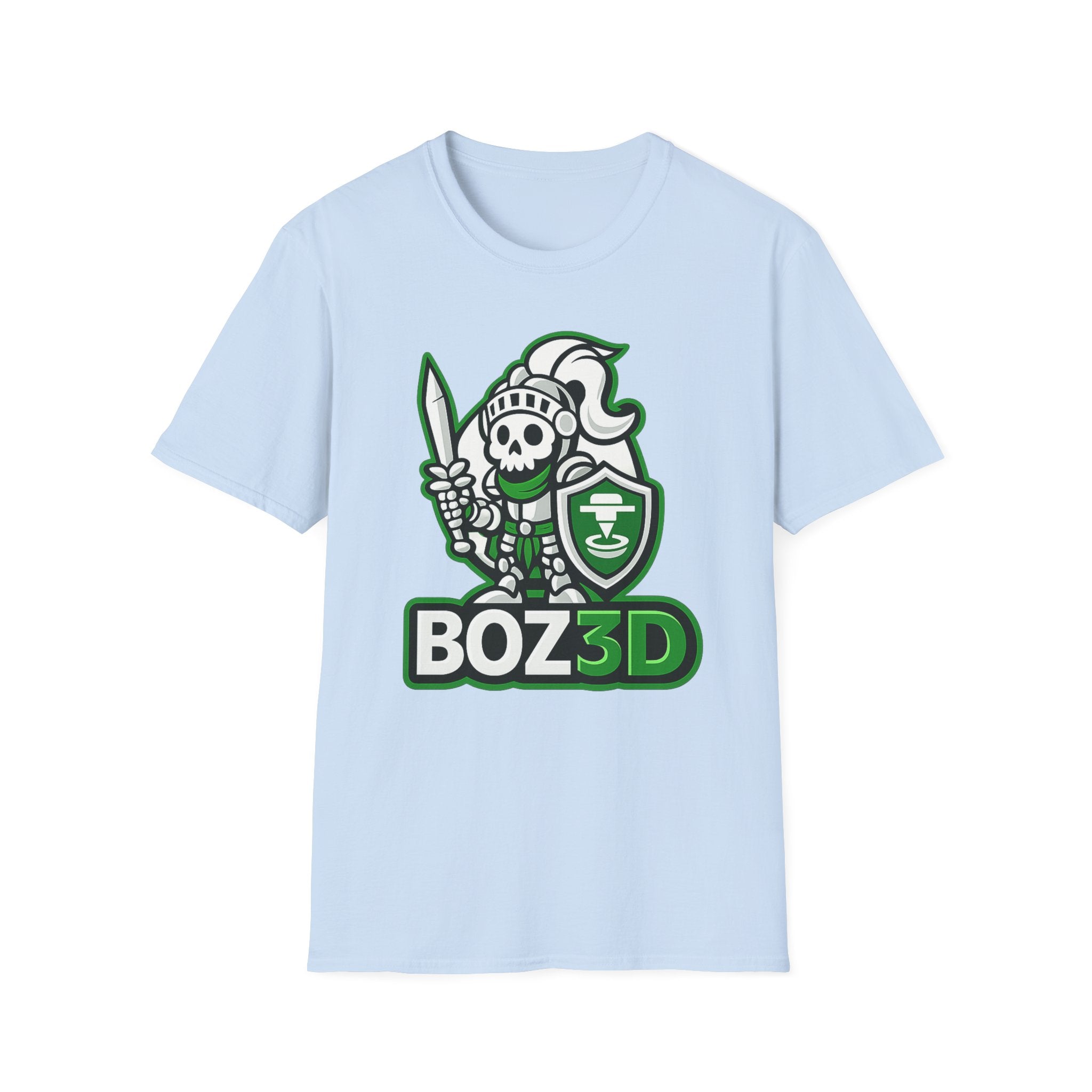 BOZ3D Skeleton Knight Color Logo T-Shirt | White & Green 3D Printing Maker Tee