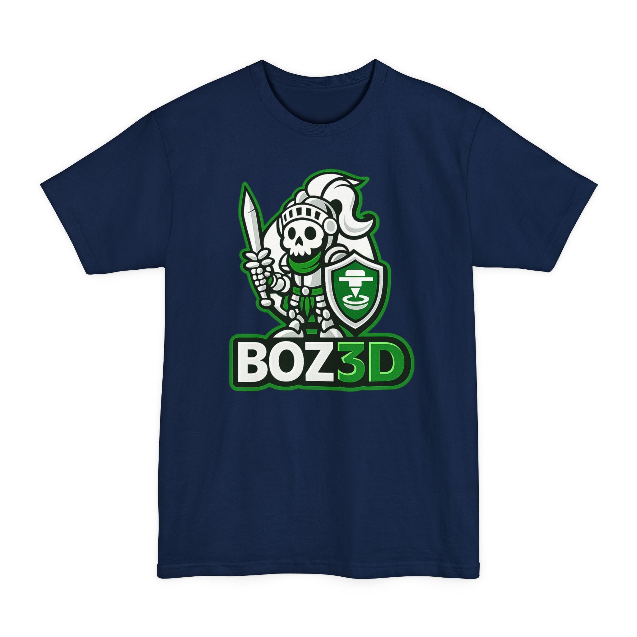 BOZ3D Skeleton Knight Color Logo T-Shirt | White & Green 3D Printing Maker Tall Tee